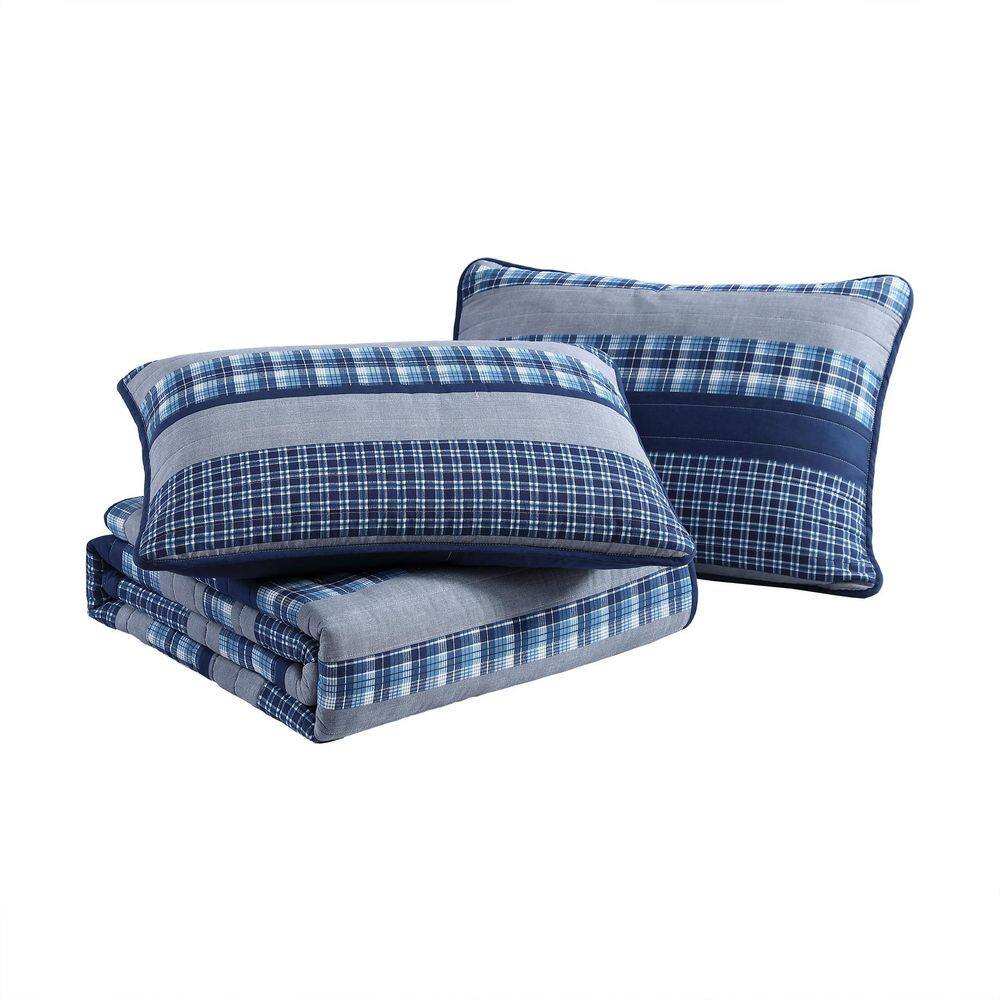 King Blue Mirage Cotton Reversible Quilt Set