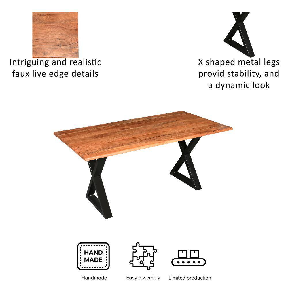 67-Inch Natural Brown Acacia Wood Dining Table with Black Iron Legs