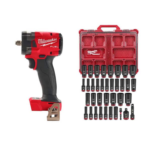 M18 FUEL GEN-3 18V 3/8 in. Compact Impact Wrench (Tool Only) with 36-Pc 3/8 in. PACKOUT Socket Set