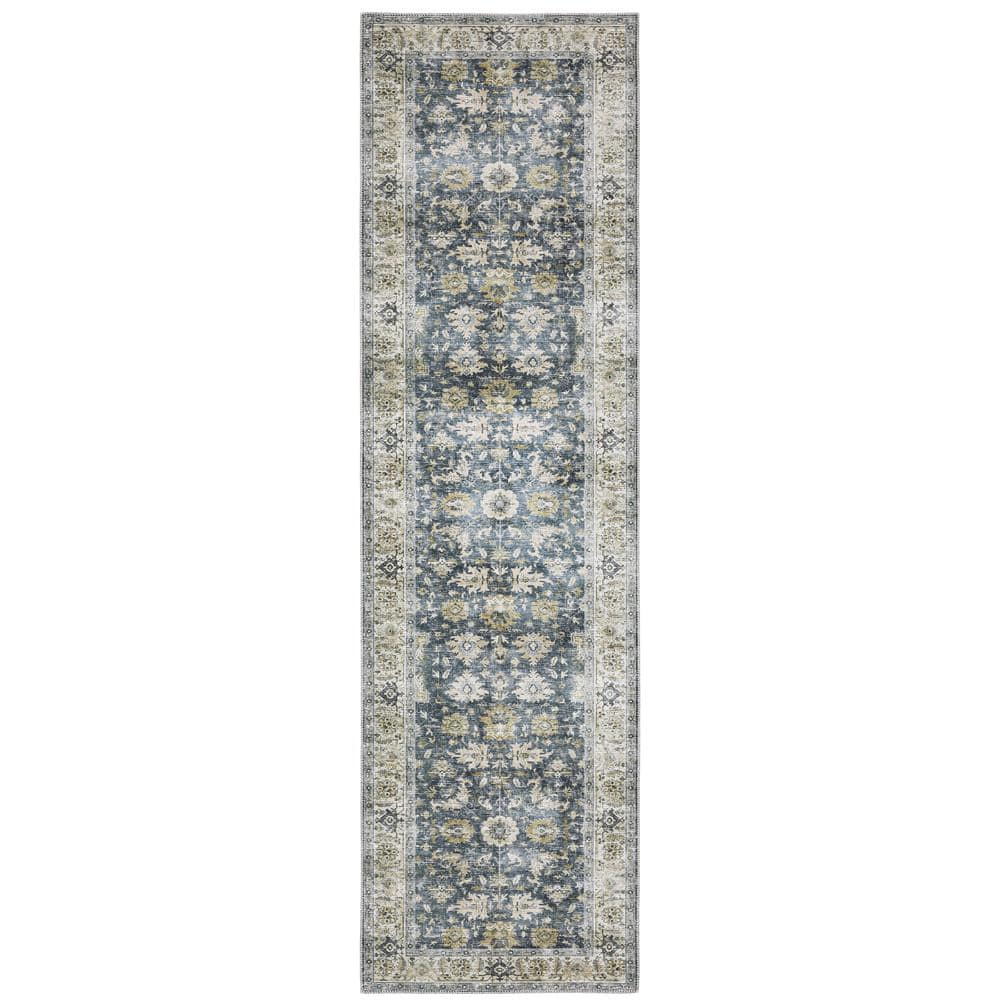 Cascade Blue 2 ft. x 8 ft. Distressed Oriental Persian Polyester Machine Washable Indoor Runner Area Rug price history on PriceWatchPro