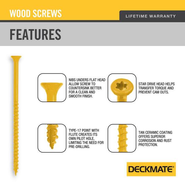 DECKMATE #10 x 4 in. Tan Star Flat Head Square Drive Deck Screw 1 lb.-Box (44-Piece)