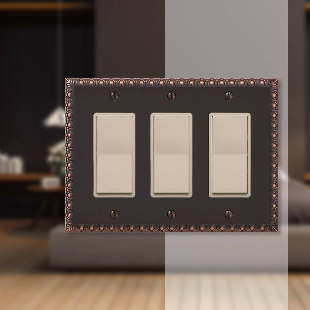 Aged Bronze Triple Rocker Cast Metal Wallplate
