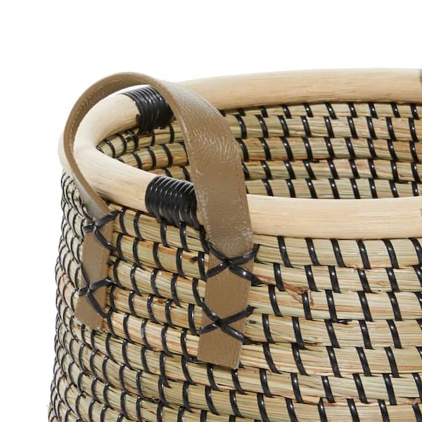 Litton Lane - Banana Leaf Handmade Storage Basket with Handles (Set of 2)