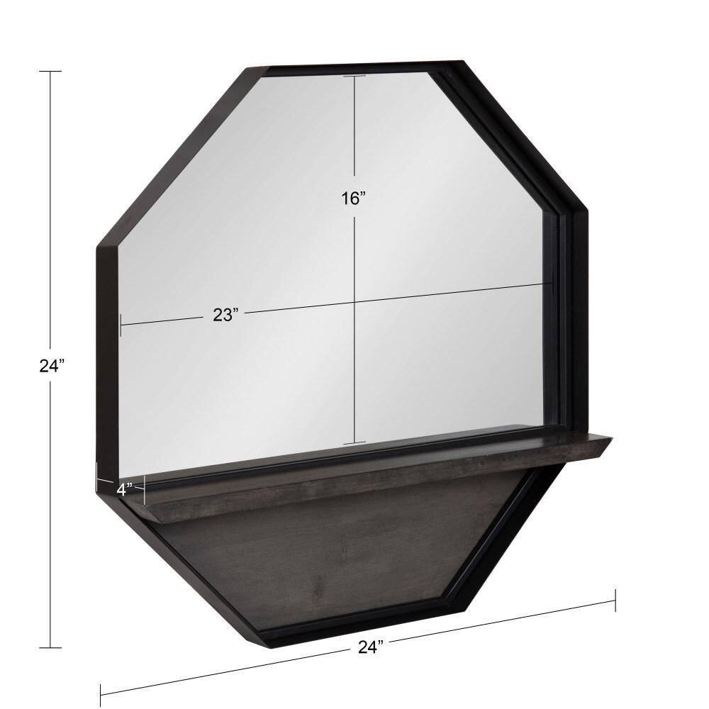 Gray and Black Octagon Wall Mirror with Shelf