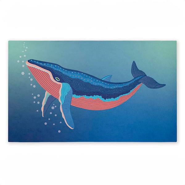 Coastal Whale with Bubbles Blue 18 in. x 30 in. Polyester Non-Slip Outdoor Door Mat