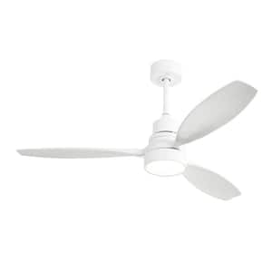 52 in. Indoor Matte White Ceiling Fan With 3 Color Dimmable 3 Solid Wood Blades Reversible DC Motor With Remote Control