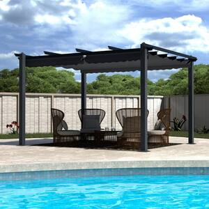 10 ft. x 13 ft. Dark Grey Aluminum Outdoor Patio Pergola with Retractable Sun Shade Canopy Cover
