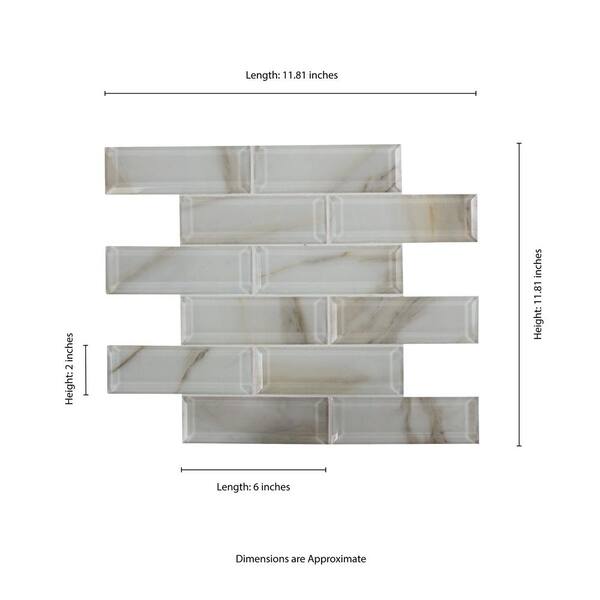 MSI Ivory Amber Beveled 11.81 in. x 11.81 in. x 8mm Subway Glossy Glass Mesh-Mounted Mosaic Tile (9.7 sq. ft. / case)