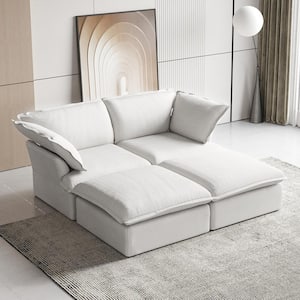 82.5 in. W Flared Arm Linen 3-Seater Modular Free Combination Sofa in White
