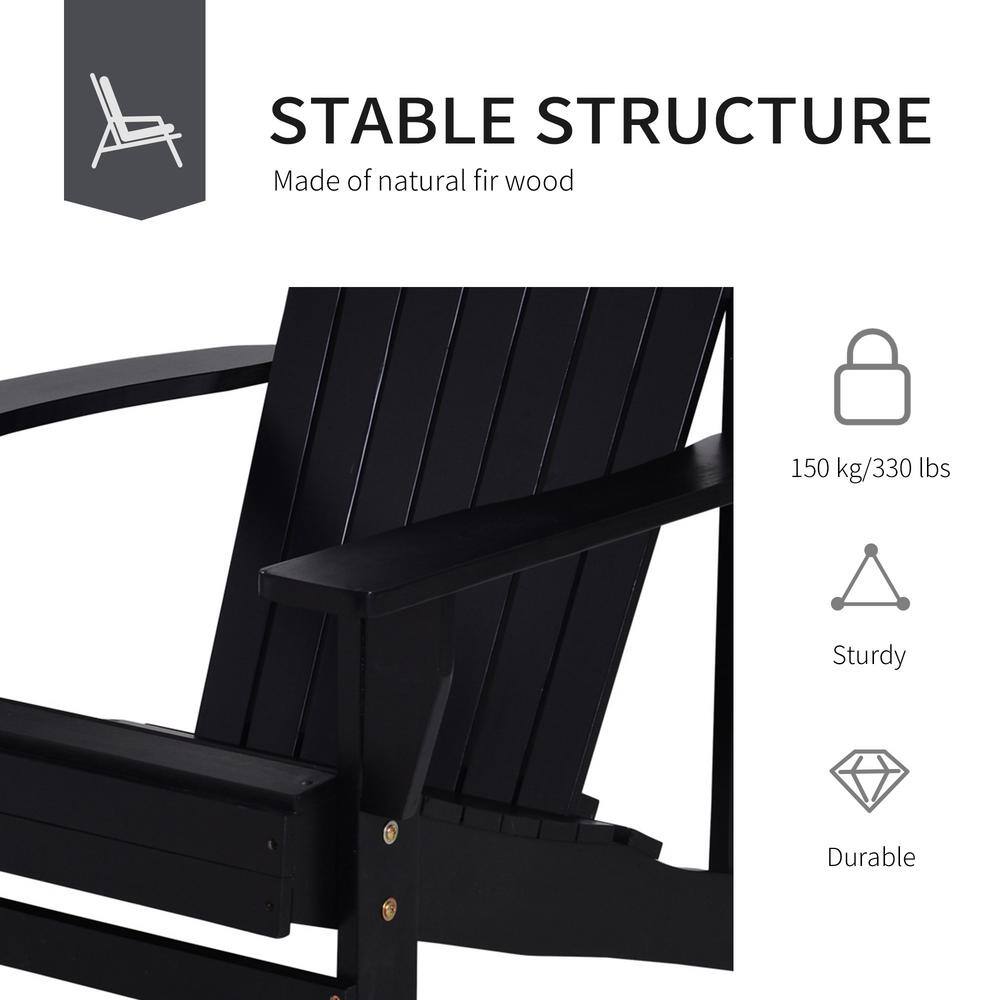 Black Fir Wood Adirondack Chair with Cupholder