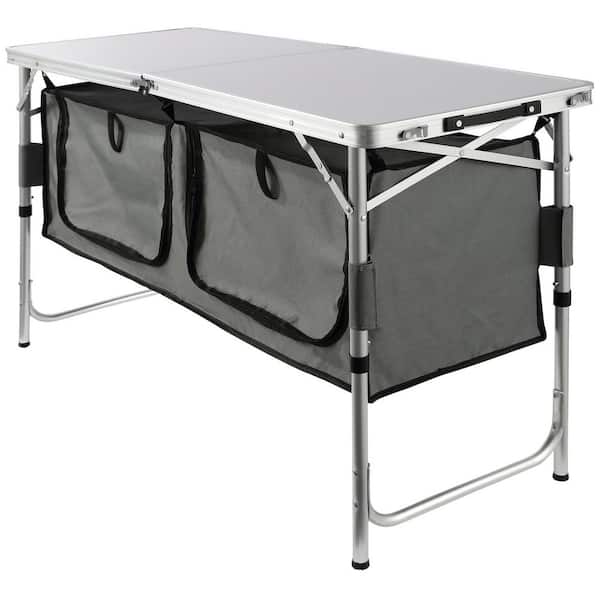SKYSHALO Camping Kitchen Table, MDF Camping Table, 3 Adjustable Heights, Quick set-up Folding Camping Table with A Carrying Bag