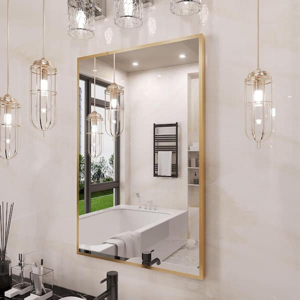24 in. W x 36 in. H Rectangle Aluminum Framed Wall Bathroom Vanity Mirror in Brushed Gold