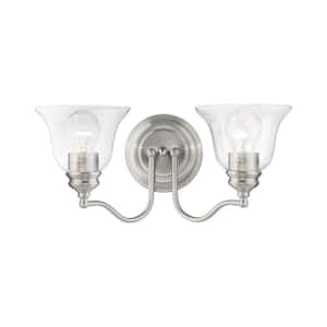 Crestridge 15.25 in. 2-Light Brushed Nickel Vanity Light with Clear Glass