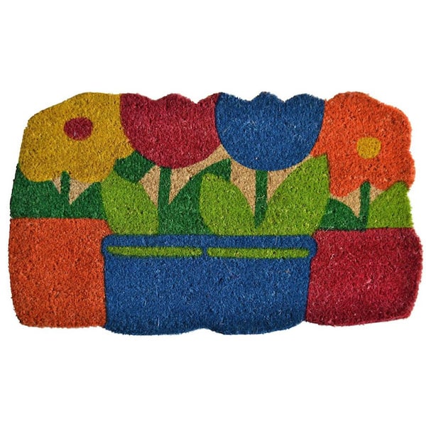 HomeRoots Multi-Colored 30 in. x 18 in. Coir Non-Slip Indoor/Outdoor ...