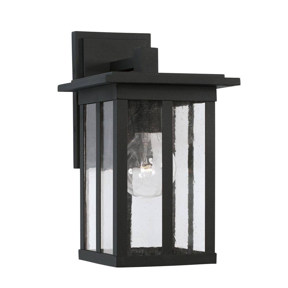 Barrett 12 in. 1-Light Black Outdoor Hardwired Wall Lantern Sconce with Antiqued Glass and No Bulbs Included price history on PriceWatchPro