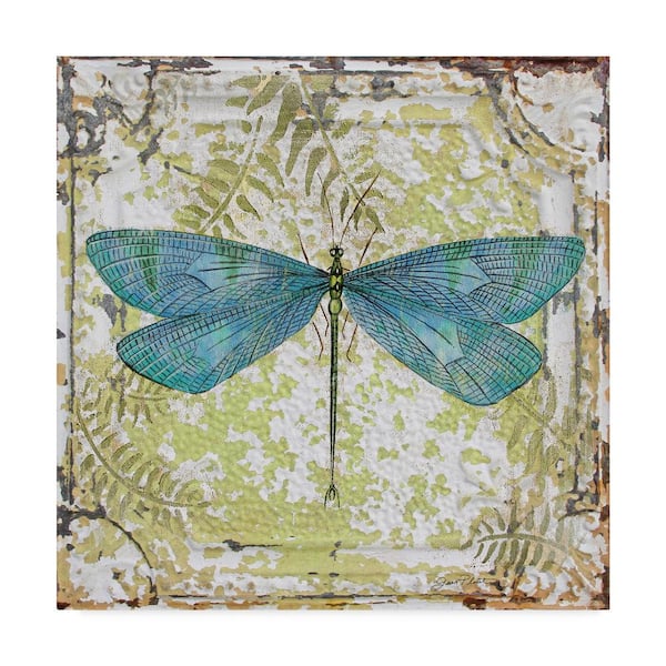 Trademark Fine Art Jean Pout 'Dragonfly on Tin Tile 2' Canvas Unframed Photography Wall Art 18 in. x 18 in
