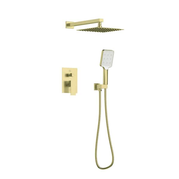 Unbranded Timeless Home 3-Spray Wall Mounted 8 in. Complete Shower Faucet System with Rough-In Valve in Brushed Gold