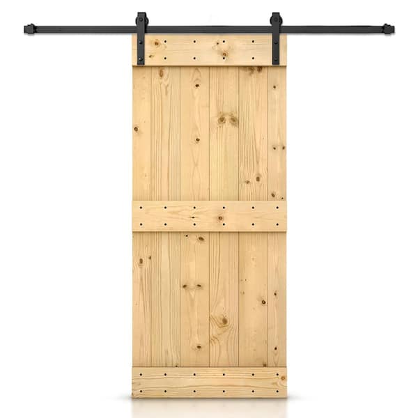 CALHOME 36 in. x 84 in. Mid-Bar Unfinished DIY Knotty Pine Wood Interior Sliding Barn Door With Hardware Kit