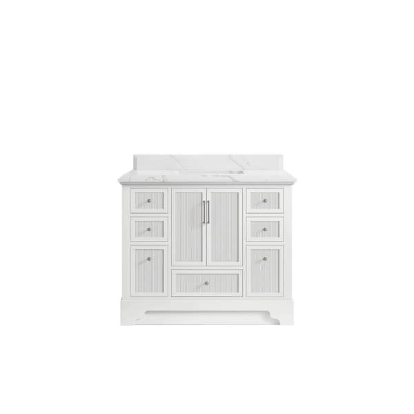 Willow Collections Alys 42 in. W x 22 in. D x 36 in. H Single Sink Bath Vanity in White with 1.5 in. Calacatta Laza Top