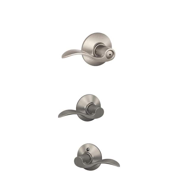 Accent Satin Nickel Privacy Bed/Bath Door Handle and Passage Hall/Closet Door Handle Combo