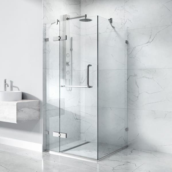 Monteray 34 in. L x 34 in. W x 73 in. H Frameless Pivot Square Shower Enclosure in Brushed Nickel with Clear Glass