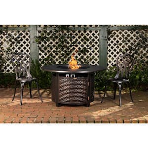 Florence 44 in. x 24 in. Round Aluminum Propane Fire Pit Table in Antique Bronze with Vinyl Cover