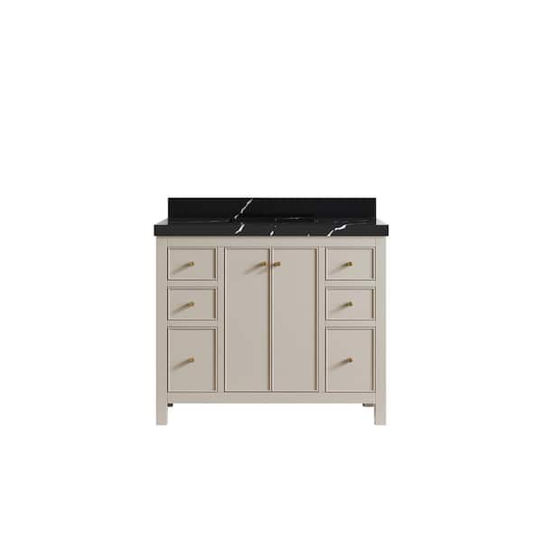 Willow Collections Chicago 42 in. Single Sink Freestanding Fine Grain Bath Vanity with Calacatta Black Qt. Top Unassembled