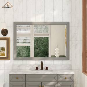 46 in. W x 34 in. H Rectangle Modern Wood Framed Wall Mounted Bathroom Vanity Mirror in Grey