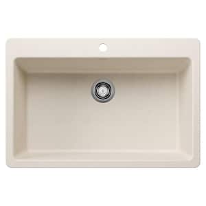Liven SILGRANIT 33 in. Drop-In/Undermount Single Bowl Granite Composite Kitchen Sink in Soft White
