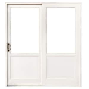 72 in. x 80 in. Left-Hand Low E White Finished Composite Shaker Gliding Double Prehung Patio Door with Nickel Handle