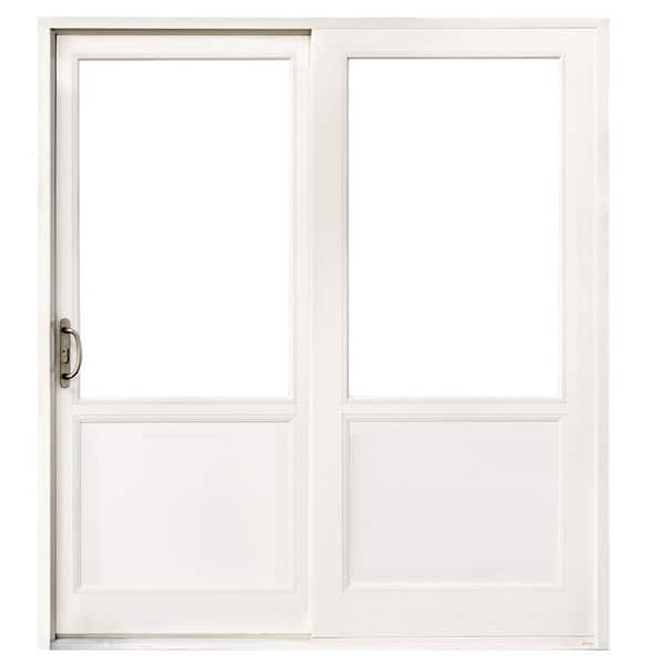 MP Doors 72 in. x 80 in. Left-Hand Low E White Finished Composite Shaker Gliding Double Prehung Patio Door with Nickel Handle