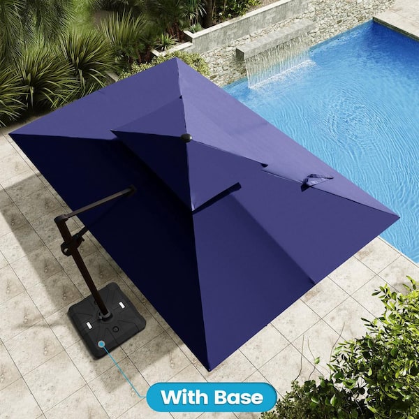 12 ft. x 9 ft. Double Top Rectangular Cantilever Patio Umbrella in Navy Blue with 260 lbs. Base Stand