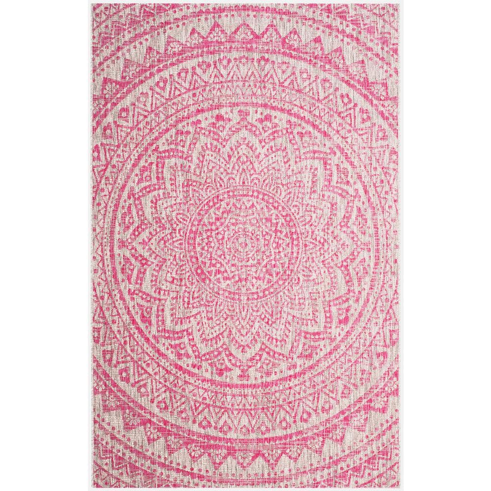 Madelijne Light Grey & Fuchsia Flat Woven Area Rug - 5'3" x 7'6"