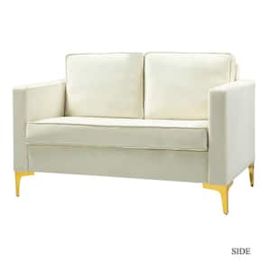 Belinda 51 in. Ivory Rose Golden Polyester 2-Seats Loveseats Velvet Sofa with Golden Base