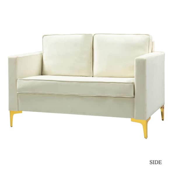 JAYDEN CREATION Belinda 51 in. Ivory Rose Golden Polyester 2-Seats Loveseats Velvet Sofa with Golden Base