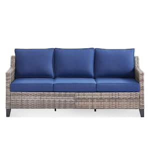 Nyajiah 1-Piece Wicker Outdoor Couch with Blue Cushions