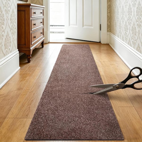 Cuttable Brown 2 Ft.x 8 Ft.Runner Rug Custom Cut-to-Fit Trimable Self Adhesive Mat For Hallway Entryway Indoor Multi-Use