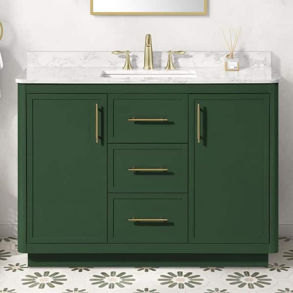 Tamsin 48 in. Single Sink Forest Green Bath Vanity with White Round Corner Engineered Marble Top (Assembled)