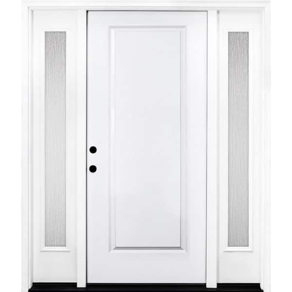 Steves & Sons 68 in. x 80 in. Element Series 1-Panel RHIS Primed White Steel Prehung Front Door w/ Double 14 in. Rain Glass Sidelites