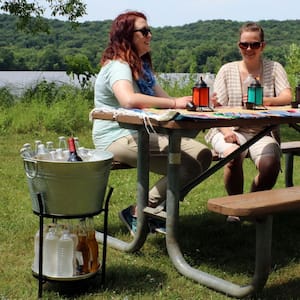 Pebbled Galvanized Steel Ice Bucket Drink Cooler with Stand and Tray