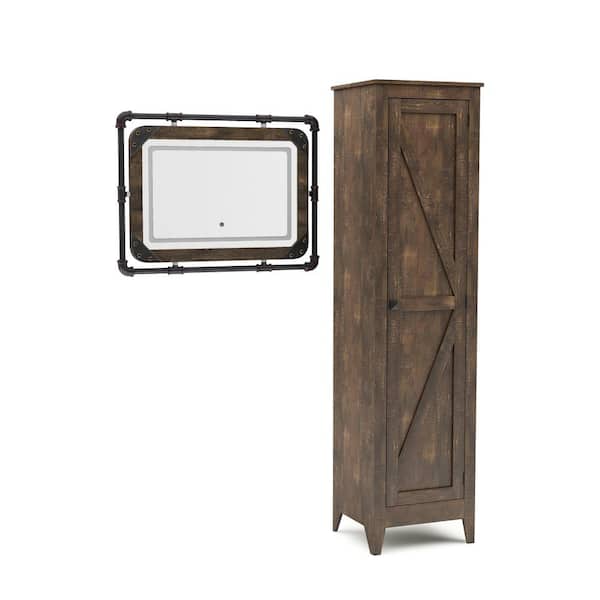 Furniture of America Barnabus Reclaimed Oak Accent Cabinet with LED Light Mirror