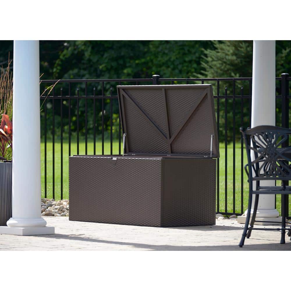 Espresso Metal and Wicker Outdoor Storage Deck Box