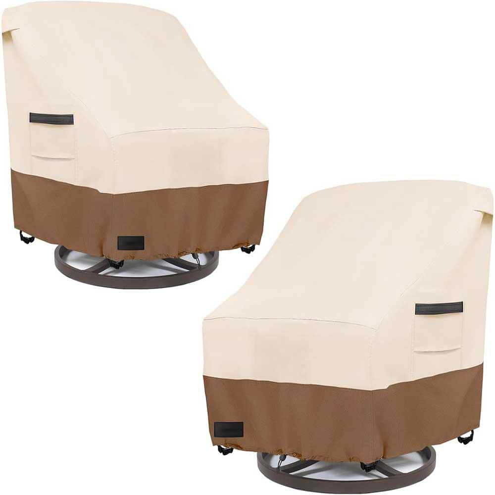 Outdoor Swivel Lounge Chair Cover 2-Pack, Waterproof Heavy Duty Covers, Bei