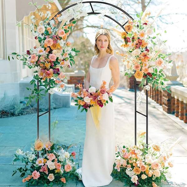 thumbnail image 2 of 7.9 Ft Tall Metal Garden Arch Trellis - Black Arbor For Wedding, Patio, Climbing Plants 2 of 9