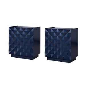 Ruth Navy Modern 2-Drawer Nightstand with Built-In Outlets Set of 2