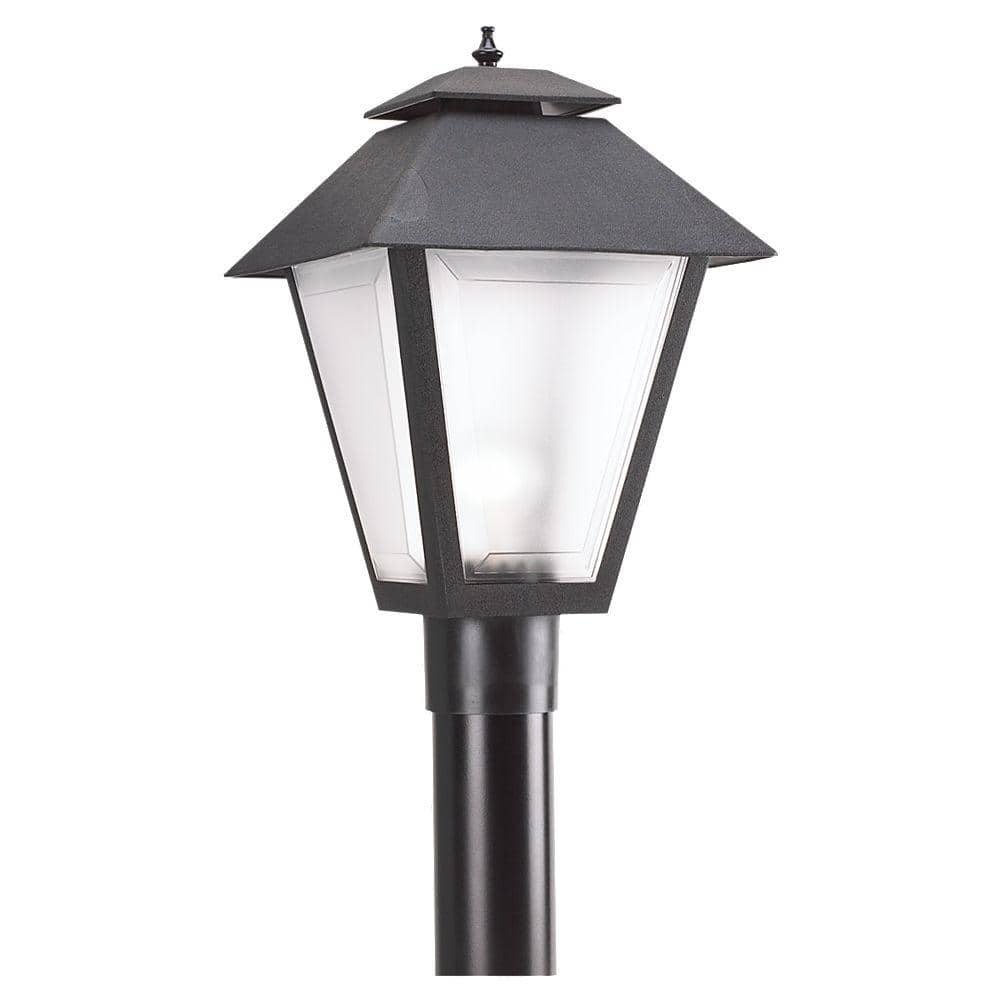 Generation Lighting Polycarbonate Outdoor Collection 10.5 in. W. 1-Light  Outdoor Black Lamp Post Light with Frosted Lens 82065-12 The Home Depot