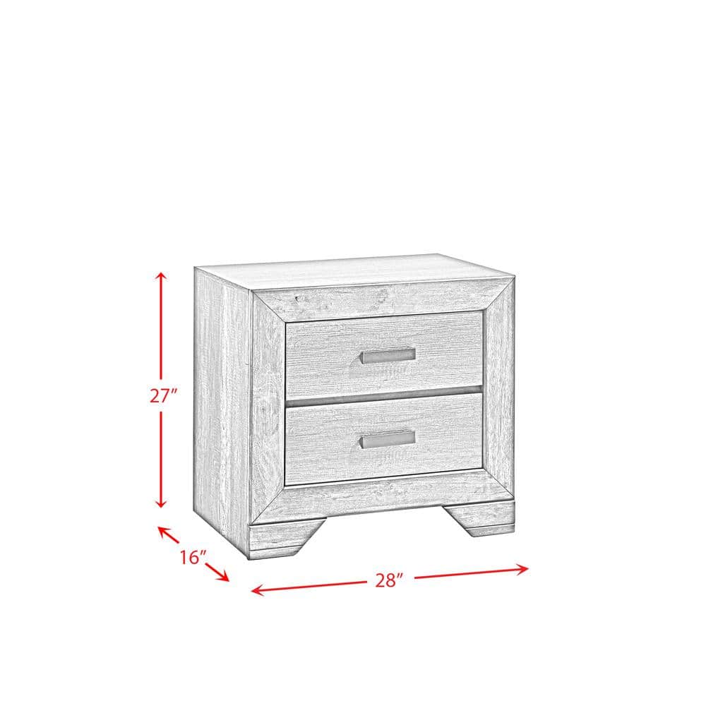 Rustic Gray Oak 2-Drawer Nightstand with Black Metal Pulls