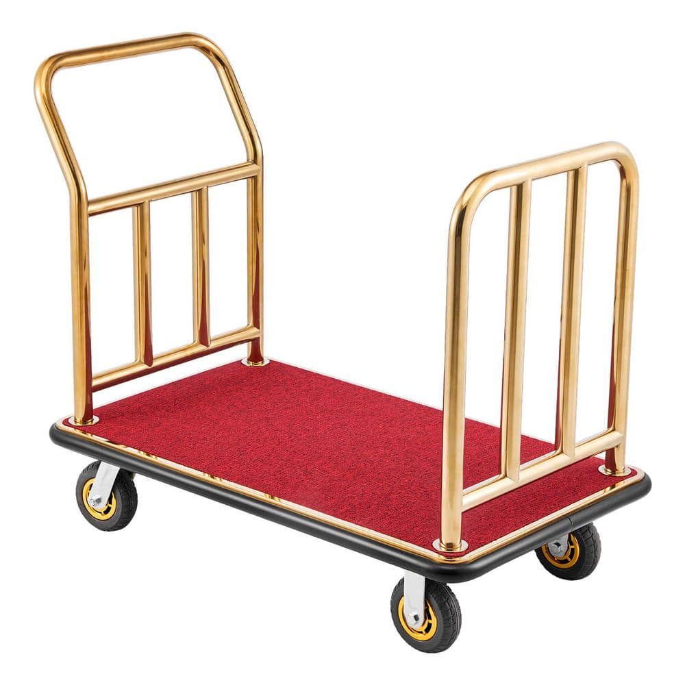 Heavy Duty Hotel Luggage Cart, 750 lbs. Capacity, Stainless Steel Frame, Red Carpeted Platform, 6 in. Wheels for Resorts price history on PriceWatchPro