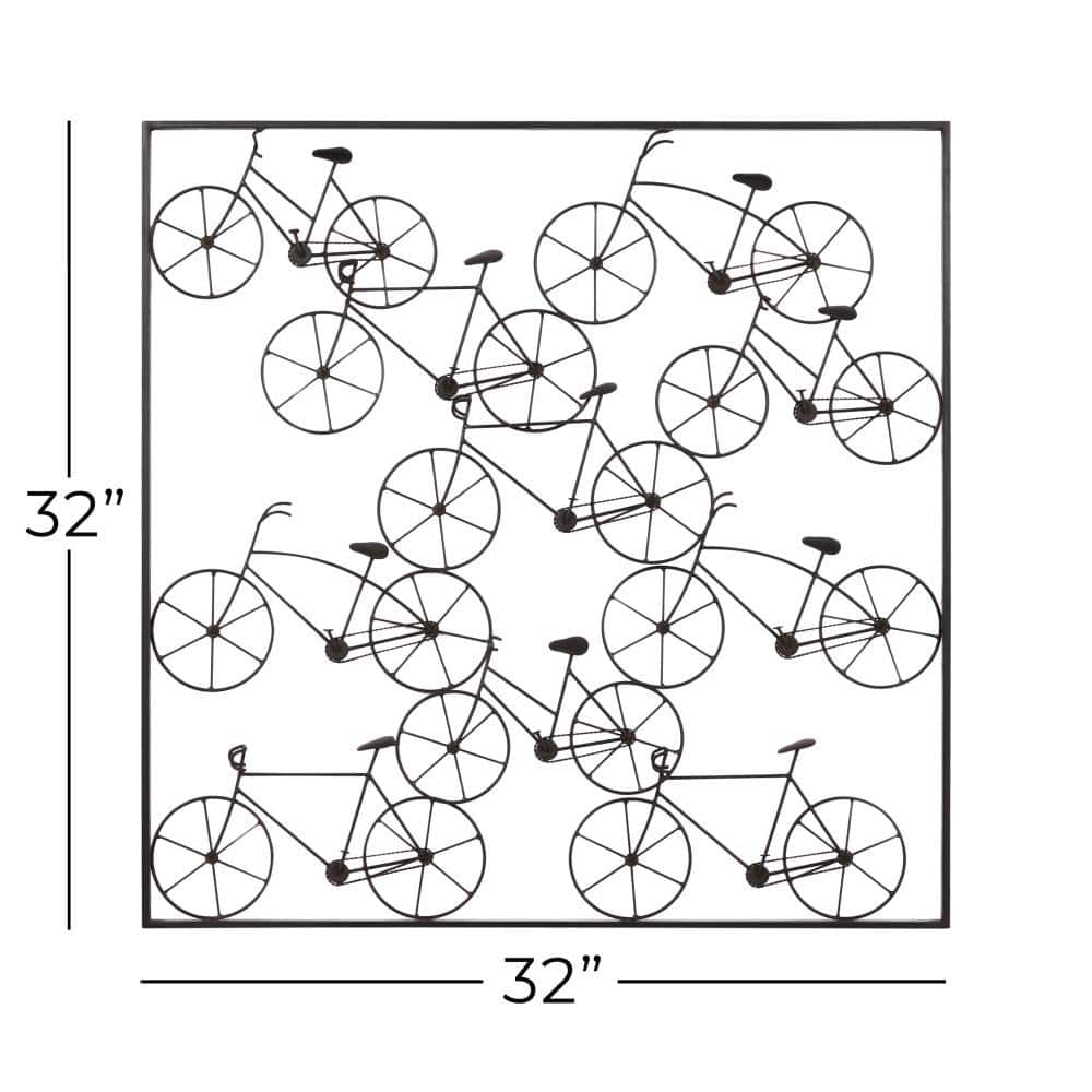 Black Iron Bicycle Wall Sculpture with Square Frame