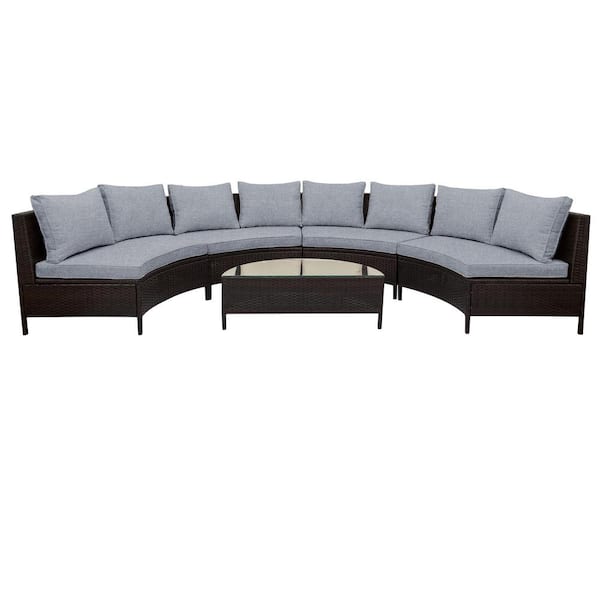 Willit 5-Piece Wicker Patio Conversation Sectional Seating Set with Gray Cushions